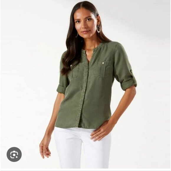 TOMMY BAHAMA | Mission Beach Shirt Blouse green Tencel Sz XL - Picture 2 of 6